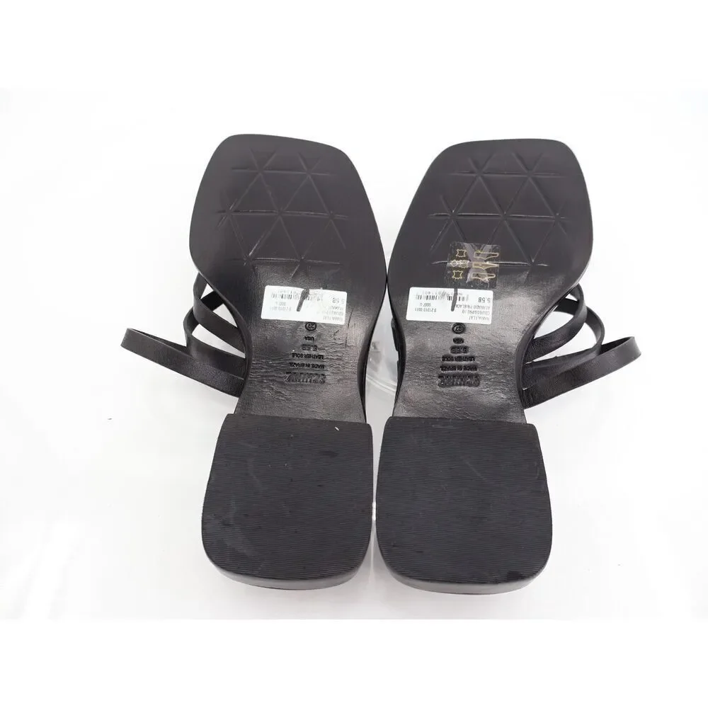 Schutz Rania Flat Sandals Womens Size 5.5 Black Leather Strappy Thong Slide